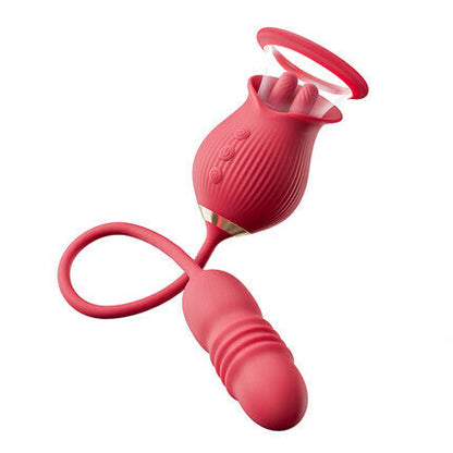 Acmejoy Rose 10 Dildo-Vibrator mit Zungenlecken und Stoßen, Klitoris- und Brustwarzenstimulator